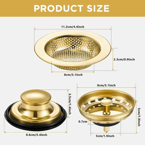 Miniatura 2 de Mudder 3 piezas de colador y tapón de drenaje para fregadero de cocina, tapón de eliminación de basura de acero inoxidable con asa, filtro universal