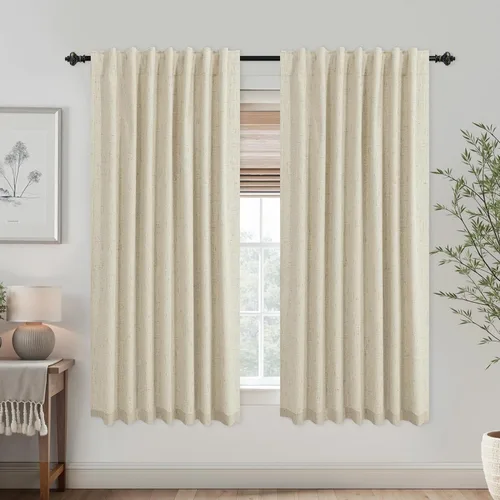 Miniatura 24 de KOUFALL - Cortinas de medio estilo francés de lino para ventana, juego de 2 cortinas cortas de 40 pulgadas de longitud, para privacidad, cortinas