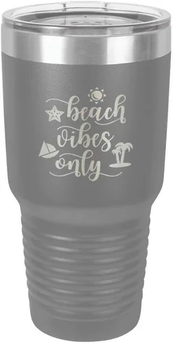 Miniatura 12 de BEACH VIBES ONLY - Vaso negro de 30 onzas con popote y tapa superior deslizante, taza de viaje de acero inoxidable, en comparación con Yeti Rambler