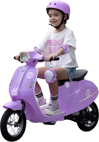Motocicleta para niños, motocicleta eléctrica de 2 ruedas para niñas de 8 a 14 años, juguetes de paseo de 24 V con música, historia, faro, 3 Morado