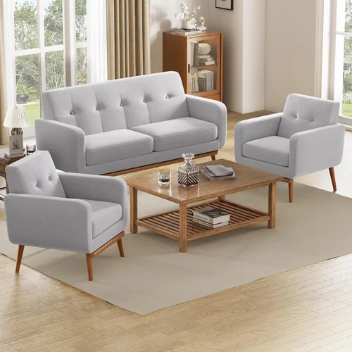 Miniatura 13 de HUIMO - Juego de muebles para sala de estar con botones, juego de muebles tapizados con botones para sala de estar, sofá moderno tapizado con marco