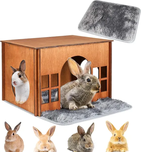 Miniatura 13 de Casa Grande para Conejos con Escalera, Castillo de Madera para Conejos Escondite de Conejos, Cabaña Escondite para Chinchillas y Conejillos