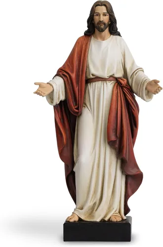 Miniatura 9 de Estatua de Jesús de 12 pulgadas con brazos abiertos, figura de Jesucristo pintada a mano en túnica azul, escultura religiosa de resina realista
