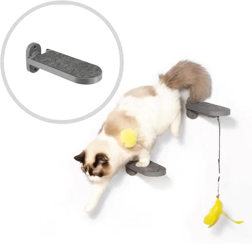SVD.PET Escalones de pared para gatos (paquete de 2), escaleras para subir con almohadilla de fieltro reemplazable, estantes para gatos con juguete,