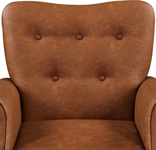 Miniatura 7 de Yaheetech - Sillón moderno, silla decorativa de cuero sintético PU estilo mediados del siglo XX con patas de madera resistentes y respaldo alto
