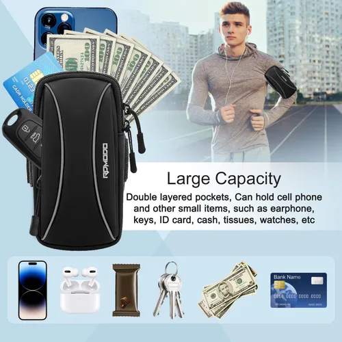 Miniatura 5 de Soporte para teléfono para correr, bolsa pequeña cruzada para hombro, bandas de brazo para correr y caminar, resistente al agua para iPhone 15, 14
