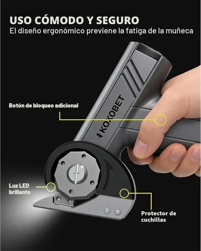 Miniatura 4 de Tijeras eléctricas de cartón con luz LED, batería recargable de 2600 mAh, motor sin escobillas, hoja de acero de tungsteno, corta tela, cuero
