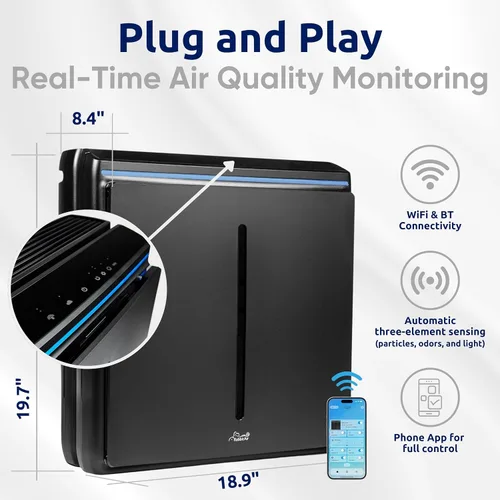 Miniatura 5 de Rabbit Air, A3 SPA-1000N Purificadores de aire para el hogar, purificador de aire HEPA ultra silencioso, purificadores de aire de montaje en pared