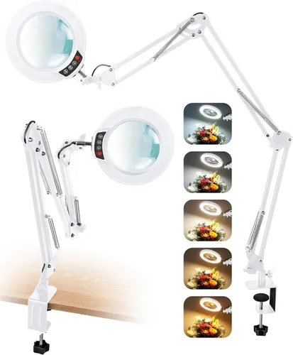 Miniatura 13 de Lupa 12X con luz, botón de actualización Krstlv 5 modos de color, regulable 2 en 1, lámpara de escritorio con luz LED 2 en 1, lupa manos libres