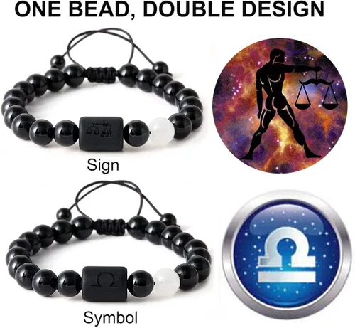 Miniatura 2 de Pulsera con signos del zodiaco para hombres y mujeres, 0.315in, piedra de ónice negra natural, constelación, horóscopo trenzado, pulseras de cuentas