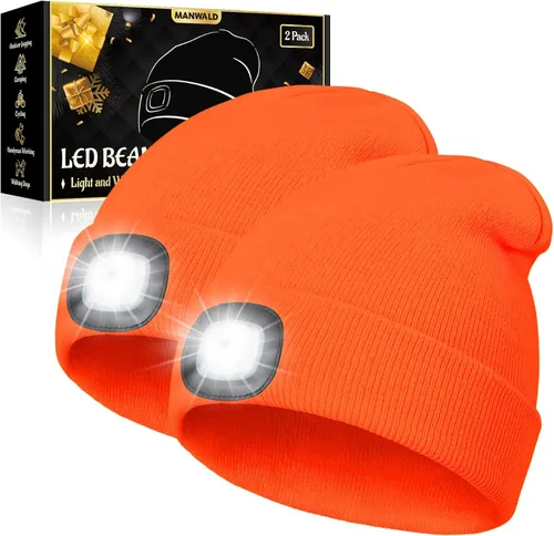 Miniatura 11 de MANWALD Gorro LED con luz, linterna LED recargable por USB, regalos para Navidad, rellenos de calcetines para hombres, Camouflaje, Grande