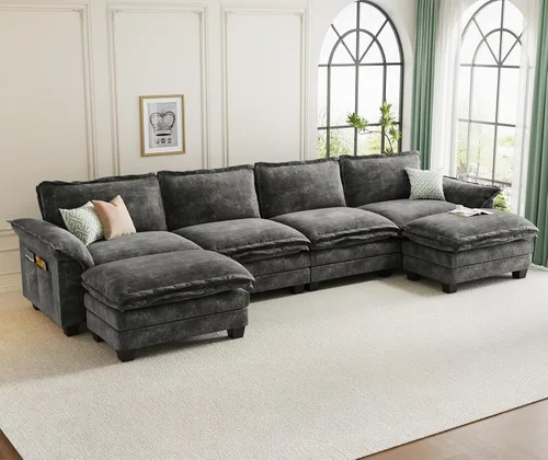 Miniatura 28 de KKL Sofá Seccional Modular de 89 Pulgadas, Sofá de Amor de 2 Asientos Sofá Nube con Asiento Profundo, Sofás Seccionales de Chenilla para Sala