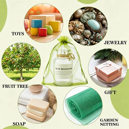 Miniatura 6 de YunKo 50 bolsas de protección de frutas de organza de 6 x 9 pulgadas, redes para árboles frutales, bolsas de regalo de malla con cordón para Verde