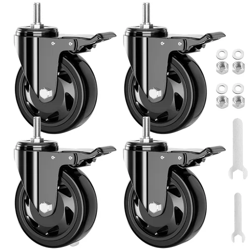 Miniatura 8 de Ruedas de Vástago de 3 Pulgadas, Juego de 4 Ruedas de Vástago Roscadas de Alta Resistencia, Ruedas Giratorias con Vástago UNC 3/8"-16 x 1, Rodillos