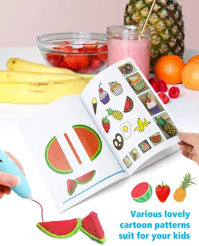 Miniatura 5 de Libro de dibujo de impresión en bolígrafo 3D, plantillas de papel grueso de 40 patrones reutilizables de colores con dos placas transparentes