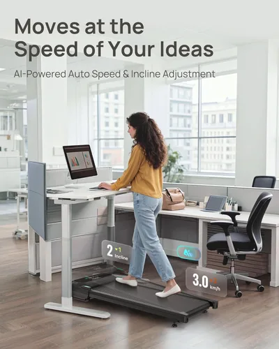 Miniatura 8 de UREVO Auto Incline Walking Pad with AI App, Brushless Quiet Motorized Treadmill for Apartments, 9% Power Incline Standing Desk Treadmill, 12-Point