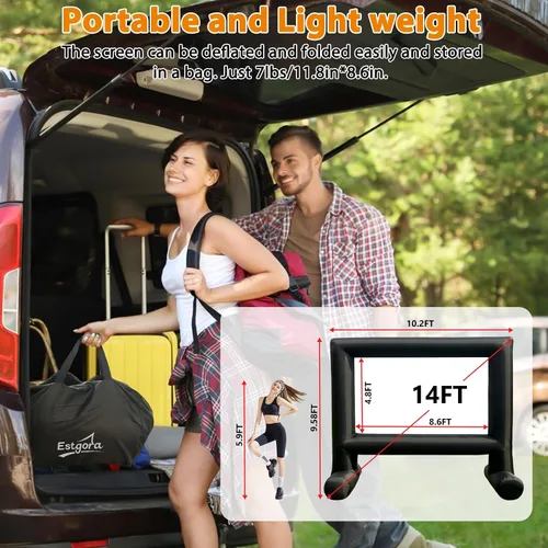 Miniatura 6 de Estgora Pantalla de cine inflable de 14 pies para exteriores, pantalla de proyector inflable para pantallas de proyección delanteras y traseras