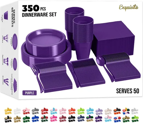 Miniatura 34 de Party Solids 350 Piezas Platos de Plástico Blanco Para Fiestas, Juego de Platos Desechables Blancos, 50 de Cada Juego de Platos para Cena de 9