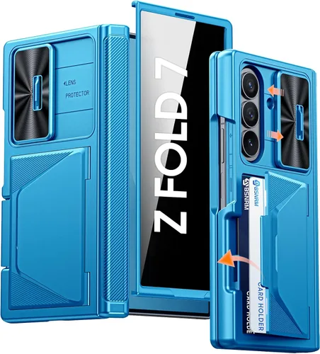 Miniatura 12 de Funda para Samsung Galaxy Z Fold 7 con tarjetero con bloqueo RFID, cubierta de lente deslizante integrada y protección de bisagra y protector