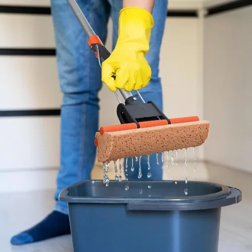 Miniatura 3 de Trapeadores de esponja para limpieza de pisos con 2 recargas de cabezal de mopa de celulosa y mango largo de 55”, trapeador de rodillo resistente