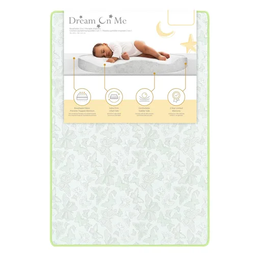 Dream On Me Colchón portátil 2 en 1 transpirable de doble cara para cuna de 3 pulgadas | Funda impermeable | Doble cara | Se adapta a cunas