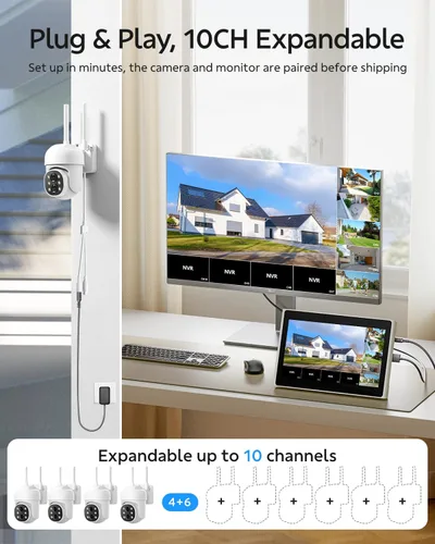 Miniatura 3 de Camcamp Sistema de cámara de seguridad inalámbrica con monitor, zoom de 10x 5MP cámara de seguridad de doble lente para exteriores con visión