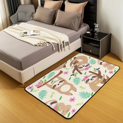 Miniatura 5 de jejeloiu Lindos tapetes de perezoso para sala de estar, 4 x 5 pies, diseño de animales kawaii, juego de alfombras decorativas para interiores