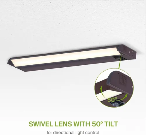 Miniatura 4 de ASD Iluminación LED giratoria para debajo del gabinete color bronce, 24 pulgadas 12W, con cableado o enchufe, 2700K/3000K/4000K, interruptor