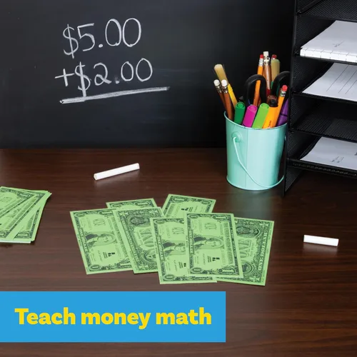 Miniatura 4 de LEARNING ADVANTAGE Billetes de juego de un dólar Juego de 100 Tamaño como efectivo real Dinero de juego para enseñar moneda y contar