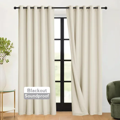 Miniatura 64 de RYB HOME 3 en 1 insonorizadas - oscurecedoras - cortinas de lino con aislamiento, cortinas de ahorro de energía con bloqueo de ruido para Lino blanco