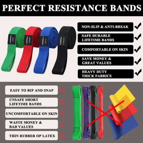 Miniatura 3 de STANDROCK Bandas de resistencia de tela para entrenamiento, bandas de 3 y 4 niveles, bandas de resistencia largas para mujeres y hombres Bandas