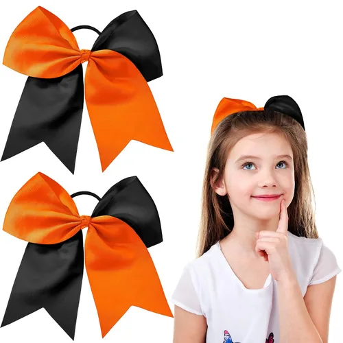 Miniatura 29 de 2 paquetes de lazos grandes para animadoras de 8 pulgadas con soporte para coleta, lazos grandes para el cabello para uniformes de sóftbol para Negro