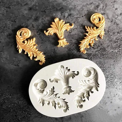 Miniatura 7 de Moldes barrocos de silicona para fondant, (paquete de 4) Moldes de esquina de corona de plumas para decoración de pasteles de arcilla polimérica