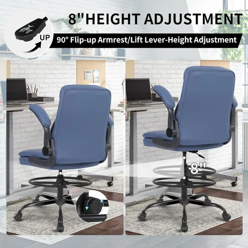 Miniatura 6 de Silla de Dibujo de Cuero Misolant, Silla de Oficina Alta para Escritorio de Pie, Silla de Oficina Ejecutiva Alta con Altura Ajustable y Reposabrazos