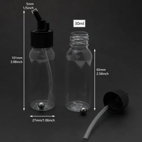 Miniatura 4 de Airbrush Siphon Feed Jar LUORNG 5pcs 1.0 fl oz 1oz plástico doble acción aerógrafo botellas con tapas