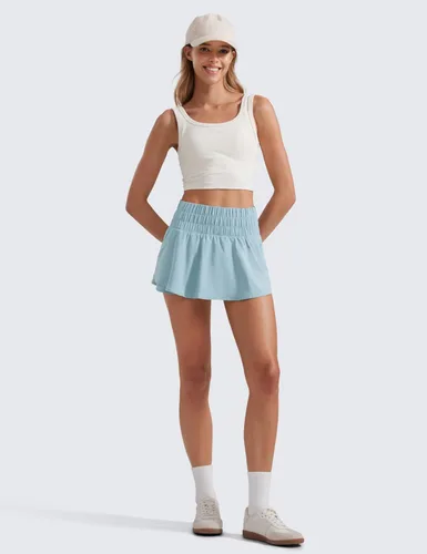 Miniatura 3 de CRZ YOGA - Pantalones cortos deportivos para mujer, cintura alta, holgados, con volantes, para entrenar, correr, tenis y bolsillo con cremallera