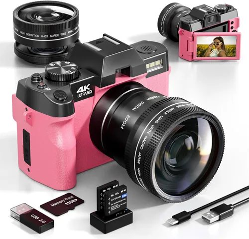 Miniatura 8 de Cámara digital 5K para fotografía, cámara de vlogging WiFi de 64MP con doble lente y pantalla abatible de 180°, zoom 16X, kit de cámara de apuntar