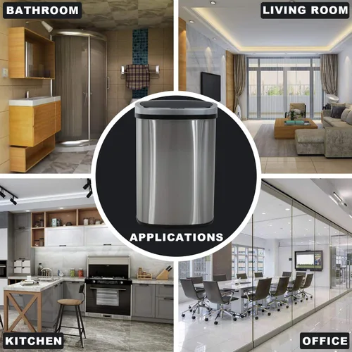 Miniatura 6 de HCY Basurero de cocina automático de 13 galones de acero inoxidable con tapa, inteligente para cocina, oficina, sala de estar, baño (negro)