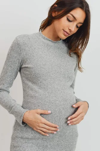Miniatura 5 de Camiseta de maternidad de punto acanalado para mujer con cuello alto falso de manga larga