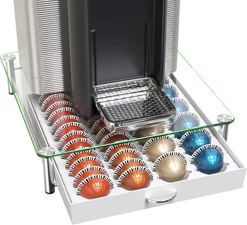 Miniatura 11 de Deco Brothers cajón de almacenamiento con soporte para cápsulas Nespresso vidrio templado, VertuoLine Negro