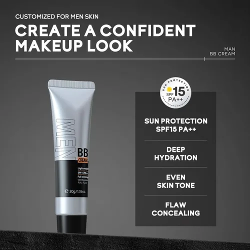 Miniatura 8 de AKARY Crema hidratante BB para hombres SPF 15 PA++, base y corrector de cobertura completa, crema hidratante facial para hombre unifica el tono