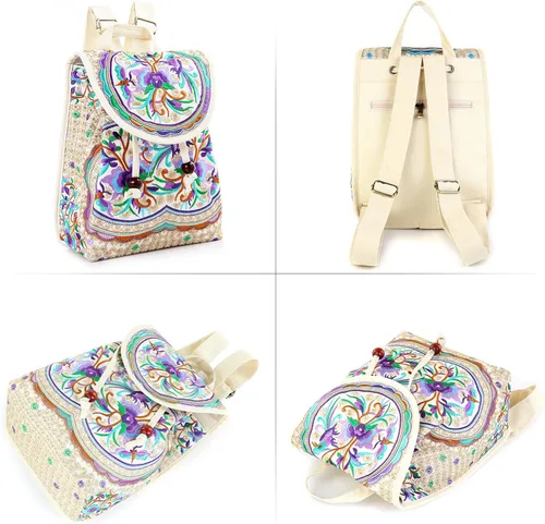 Miniatura 5 de Goodhan Vintage bordado mujeres mochila étnica viaje bolso hombro beige, Púrpura, Mochilas Daypack