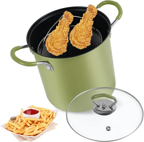 Miniatura 8 de UKQRRTC Olla para freír con cesta coladora, sartén de acero inoxidable, resistente al calor, mini freidora de aceite, recipiente de aceite