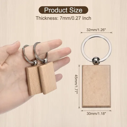 Miniatura 2 de MECCANIXITY Llavero de madera en blanco, 1.77 x 1.18 pulgadas, grabado de madera, llavero para manualidades, paquete de 70