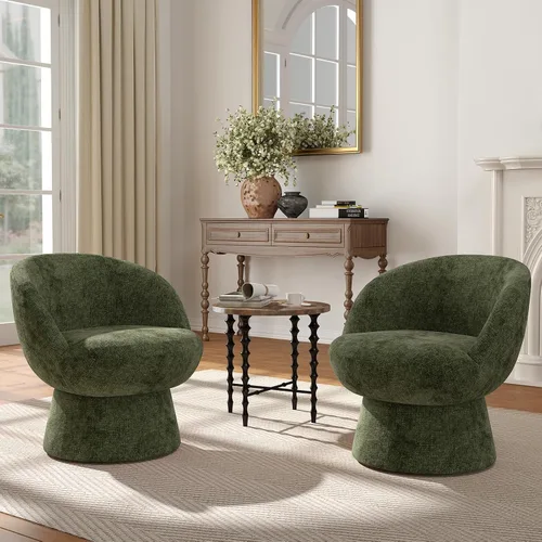 Miniatura 17 de Silla giratoria de 360° con respaldo curvo, moderna silla redonda tapizada de felpilla blanca, sillón tipo cubo para espacio pequeño, sala de estar