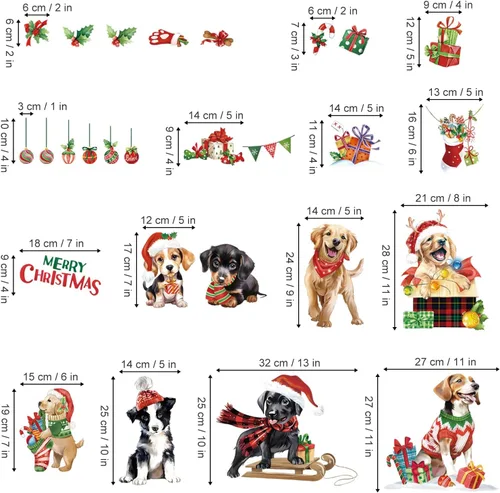 Miniatura 5 de decalmile Adhesivos de ventana de Navidad para perros y cachorros, reutilizables, para mascotas, perros, Navidad, doble cara, impresos, calcomanías