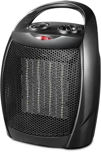 Kismile Calentador de Espacio Eléctrico Pequeño Cerámico, Calentador Portátil con Ventilador para Oficina con Termostato Ajustable y Protección