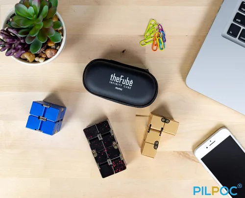 Miniatura 8 de PILPOC theFube Cubo infinito de escritorio Fidget - Cubo mágico infinito de aluminio con estuche, resistente, pesado, alivia el estrés