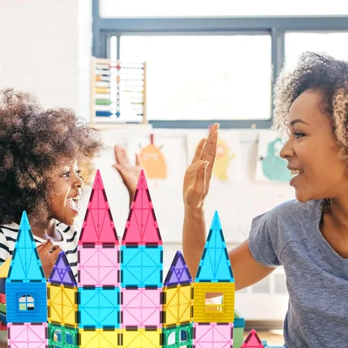Miniatura 6 de Jasonwell - Azulejos magnéticos, bloques magnéticos para niños 60 piezas, conjuntos de construcción 3D, juguetes con imanes, juguetes educativos