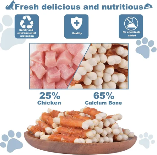 Miniatura 2 de Perro Mastica Cachorro Aperitivos De Entrenamiento De Pollo Envuelto Hueso De Calcio Sin Cuero Crudo Golosinas Para Perros 0.5lb/227g